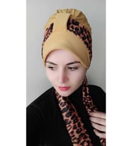 Kadın Tesettür Leopar Atkı Bone (Hardal Sarısı)