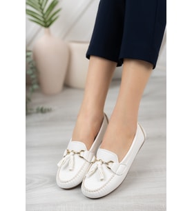 Khayt Tassel Casual Günlük Kadın Babet Ayakkabı (Beyaz)