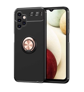 Galaxy A13 4G Kılıf Zore Ravel Yüzüklü Silikon Kılıf (Siyah-Rose Gold)