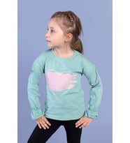 Toontoy Kız Çocuk Kol Ucu Lastikli Taş İşlemeli Baskılı Tişört (Yeşil)