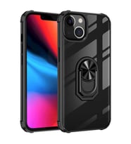 Uyumlu Model Apple iPhone 13 Mini Kılıf Şeffaf Sararmaz Yüzüklü Mola Kapak (Siyah)