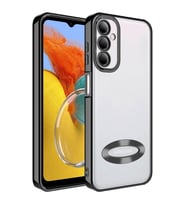 Samsung Galaxy M14 Kılıf Logo Yeri Açık Kamera Lens Korumalı Renkli Kenarlı Şeffaf Silikon (Siyah)