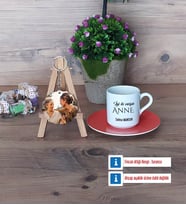 Anneye Doğum Günü Hediyesi Türk Kahvesi Fincanı Ahşap Altlıklı ve Fotoğraflı Ahşap Anahtarlık Hediye (Model 8)
