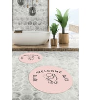 EVDEYA Dijital Baskılı Modern Yıkanabilir İkili Yuvarlak Banyo Halısı Paspas Klozet Takımı, YKLOZET-11-BEYAZ, (Pembe)