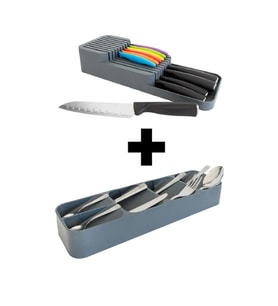 2 Sıralı Bıçaklık + 9 Bölmeli Çekmece Içi Kaşıklık 2' Li Düzenleyici Set (Gri)
