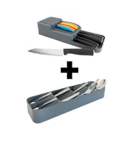 2 Sıralı Bıçaklık + 9 Bölmeli Çekmece Içi Kaşıklık 2' Li Düzenleyici Set (Gri)