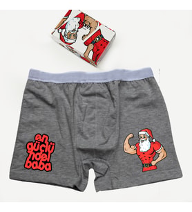 Erkek Yılbaşı Hediyesi En Güçlü Noel Baba Boxer (Gri)