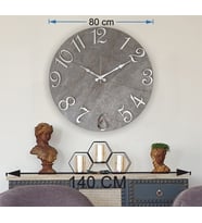 Markakanvas Mermer Desenli ,Ayna Rakamlı Duvar Saati   ( Çap 50 cm - 80 cm ) (Gümüş)