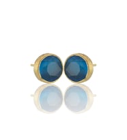 Kadir Jewellery 22 Ayar Altın Kaplama Kadın Minimal Küpe -El İşçiliği Ve Hipoalerjenik Küpe (Koyu Mavi)