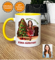 Kişiye Özel Karikatürlü Yılbaşı Hediyesi Hediye Kupa Bardak Noel Anneye Hediye (Sarı)