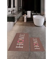 EVDEYA Baskılı Yıkanabilir Çiçekli Home Yazılı İkili Banyo Halısı Paspas Klozet Takımı, KLOZET-12-GRİ, (Kahverengi)