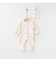 BabyŞen Organik Pamuk Mantar Desenli Tulum / Zıbın  Çocuk, Bebek (Bej)
