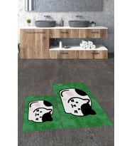 EVDEYA 3D Dijital Baskılı Yıkanabilir Kedi Desenli İkili Banyo Halısı Paspas Klozet Takımı, KLOZET-43-BEYAZ, (Yeşil)