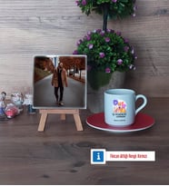 İş Güvenliği Uzmanı Fotoğraflı Dekoratif Taş, Ahşap Altlıklı Türk Kahvesi Fincanı Hediye (Model 3)