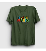 Presmono Unisex Sarı Logo Oyun Super Mario T-Shirt 324310tt (Haki)