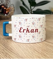 Kişiye Özel Tatlı Ayıcık Desenli Hediye Lüks Fincan Arkadaşa Hediye (Mavi)