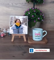 Matematik Öğretmeni Fotoğraflı Dekoratif Taş, Ahşap Altlıklı Türk Kahvesi Fincanı Hediye (Model 1)