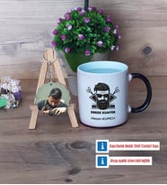 Erkek Kuaförü Kupa Bardak Beyaz ve Fotoğraflı Ahşap Anahtarlık Hediye (Model 9)
