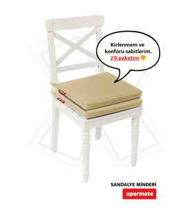XPERMATE Fermuarlı 2'li Sandalye Minderi Su İtici Kumaş 40x40 cm Sünger Sandalye Minderi Bağcıklı (Bej)