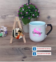 Baş Harf ve İsim Kupa Bardak Beyaz ve Fotoğraflı Ahşap Anahtarlık Hediye (Model 10)