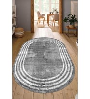 Dijital Baskılı Kaymaz Taban Yıkanabilir Oval Salon Halısı Mutfak Halısı Yolluk NDO-HT-487 (Gri)