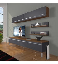 Decoraktiv Eko 5 Mdf Std Krom Ayaklı Tv Ünitesi Tv Sehpası (Antrasit - Ceviz)