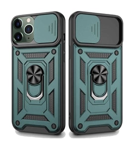 Apple iPhone 11 Pro Uyumlu Kızaklı Kamera Korumalı Tank Kılıf (Yeşil)