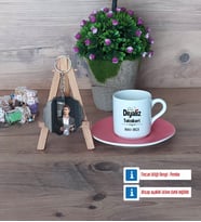 Diyaliz Teknikeri Türk Kahvesi Fincanı Ahşap Altlıklı ve Fotoğraflı Ahşap Anahtarlık Hediye (Model 6)