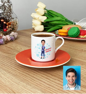 Kişiye Özel Karikatürlü Hemşire Türk Kahvesi Fincanı Erkek Hemşireye Tıp Bayramı Hediyesi (Turuncu)