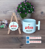 Optisyen Kupa Bardak Kırmızı ve Ahşap Anahtarlık Hediye (Model 11)