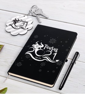 BK Gift Kişiye Özel 2024 Boğa Burcu Beyaz Defter Kalem ve Anahtarlık Hediye Seti (Model 2)