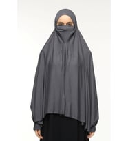Kollu Sufle Çarşaf Üstü Peçeli Pratik Tesettür Hijab - Nikaplı Namaz Örtüsü (Füme)