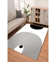 Dijital Kaymaz Taban Yıkanabilir Renkli Salon Halısı Mutfak Halısı Yolluk ND-SD-903 (Beyaz-Siyah)