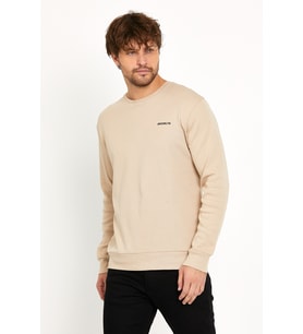 Süperlife Bisiklet Yaka Uzun Kollu Dar Kalıp İnce  Erkek Sweatshirt SPR2019K18 (Bej)