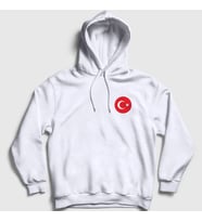 Presmono Unisex Beyaz Türk Bayrağı Ay Yıldız Yuvarlak Logolu Kapüşonlu Sweatshirt 444800tt (Beyaz)