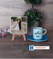 Damat Fotoğraflı Dekoratif Taş, Ahşap Altlıklı Türk Kahvesi Fincanı Hediye (Model 5)
