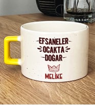 Kişiye Özel Efsaneler Ocakta Doğar Hediye Lüks Fincan Doğum Günü Hediyesi (Sarı)
