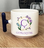 Kişiye Özel Çiçekli Ç Harfli Hediye T Kupa Bardak İsim Soyisim Yazılı (Lacivert)