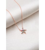 Elika Silver Kadın Renkli Taşlı Yıldız Model 925 Ayar Gümüş Kolye (Rose)