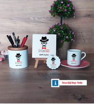 En Cool Baba Hediye Seti Dekoratif Taş, Kalemlik, Ahşap Altlıklı Türk Kahvesi Fincanı, Ahşap Anahtarlık Hediye Babaya Hediye (Model 6)