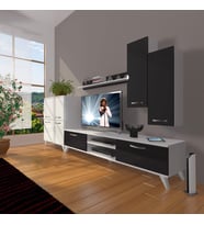 Decoraktiv Eko 6 Slm Dvd Retro Tv Ünitesi Tv Sehpası (Beyaz-Siyah)