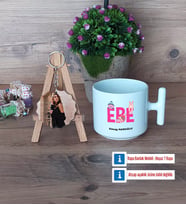 Ebe Kupa Bardak Beyaz ve Fotoğraflı Ahşap Anahtarlık Hediye (Model 12)