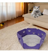 Kedi Yatağı Yuvası Evi Minderli Taşınabilir 3 mm Keçe Altıgen Tasarım (Yuva+Minder) (Mor)