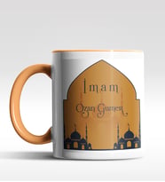 Kişiye Özel İmam Tasarımlı Siyah Kupa (Beyaz-Turuncu)
