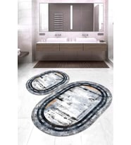 Dijital Baskılı Kaymaz Taban Yıkanabilir Oval 2'li Klozet Takımı Banyo Paspası NOKZ-HT-1271 (Çok Renkli)