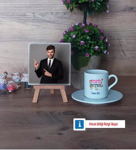 Felsefe Öğretmeni Fotoğraflı Dekoratif Taş, Ahşap Altlıklı Türk Kahvesi Fincanı Hediye (Model 2)