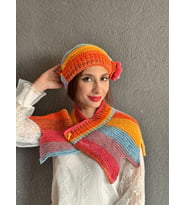 EL ÖRGÜSÜ KADIN ÇİÇEKLİ BERE BOYUNLUK TAKIM SET (Turuncu)