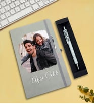 Kişiye Özel Fotoğraflı Defter & Kalem Hediye Seti (Gri)