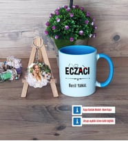 Eczacı Kupa Bardak Beyaz ve Fotoğraflı Ahşap Anahtarlık Hediye (Model 4)