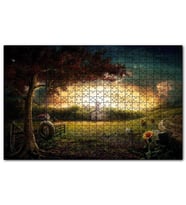 Cakapuzzle Günbatımında Bulutlar Kilise ve Çayırlar Puzzle Yapboz MDF (Ahşap) (1000 Parça)